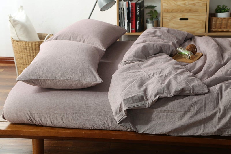F.Y.Dreams 100% Washed Cotton Duvet Cover for Weighted Blanket 60x80 inches with 8 Ties, Zipper on Long Side/Purple Bean Paste/Just Duvet Cover - Image 3